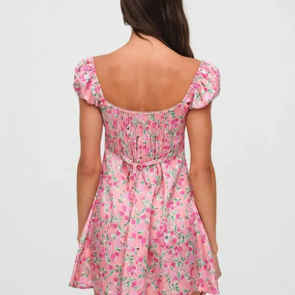 NWT For Love & Lemons Antonia Mini Dress Size MM / Pink - Picture 3 of 4